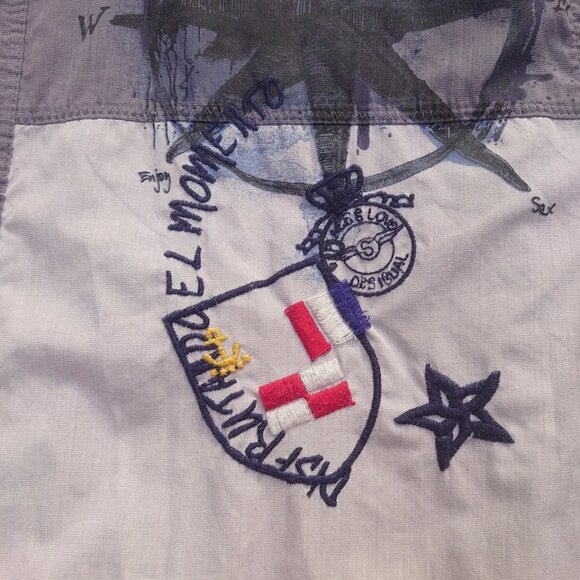 We Love Desigual Long Sleeve Grey Shirt Patchwork Compass XL Embroidery Funky - Picture 3 of 8